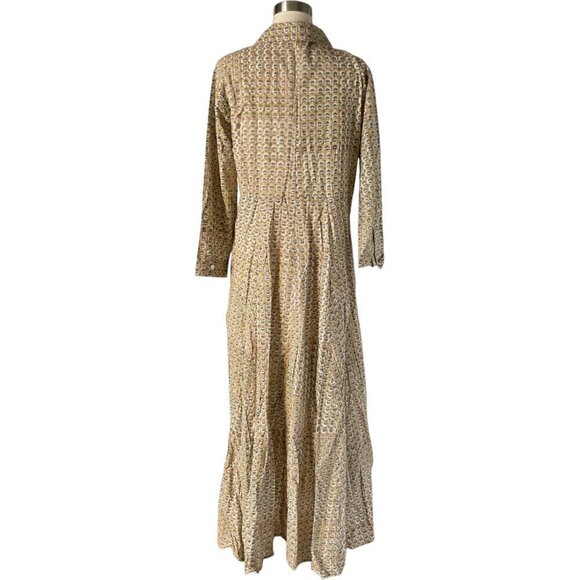 India Amory Shirt Dress Size 3 Floral Block Print Green Tan - Picture 4 of 9